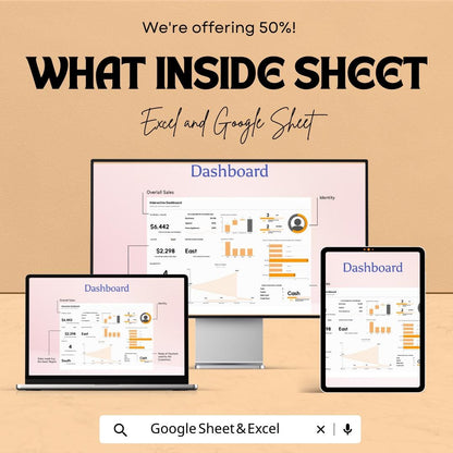 Interactive Dashboard Sheet | Excel and Google Sheets | Sales and KPI Report Tracker | Business Data Visualization Template |