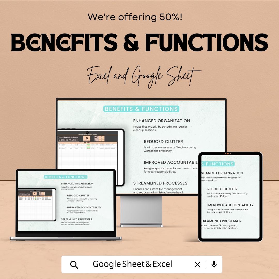 Administration File Cleanup Roster Template | File Management Tracker | Office Organization Spreadsheet | Document Cleanup Log