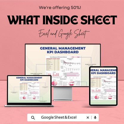 General Management KPI Dashboard Template | Google Sheets | Track Business Performance & Strategy | Monthly and Annual KPI Calculator