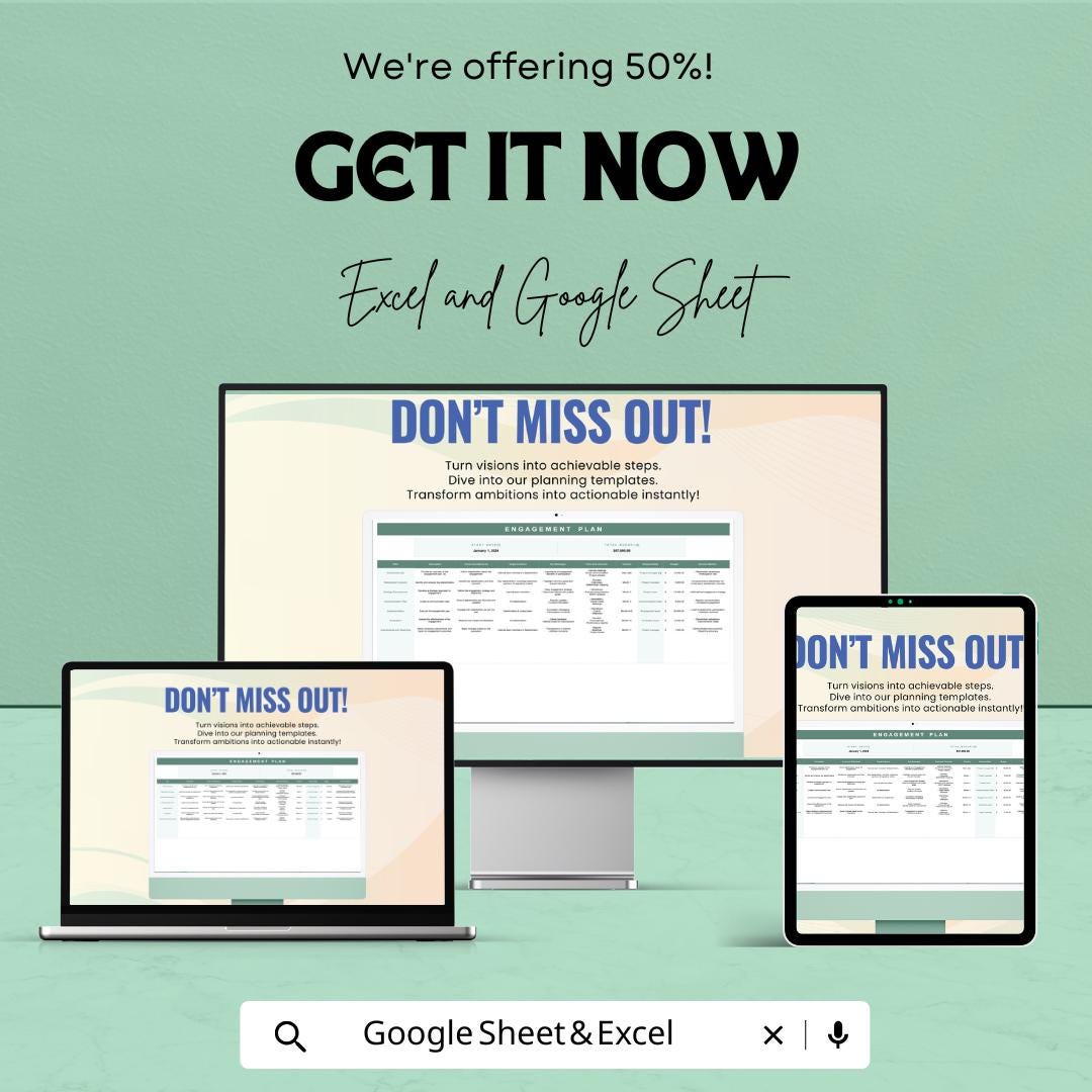 Engagement Plan Template | Business Strategy Planner | Marketing Campaign Tracker | Project Management Spreadsheet | Editable Planning Tool