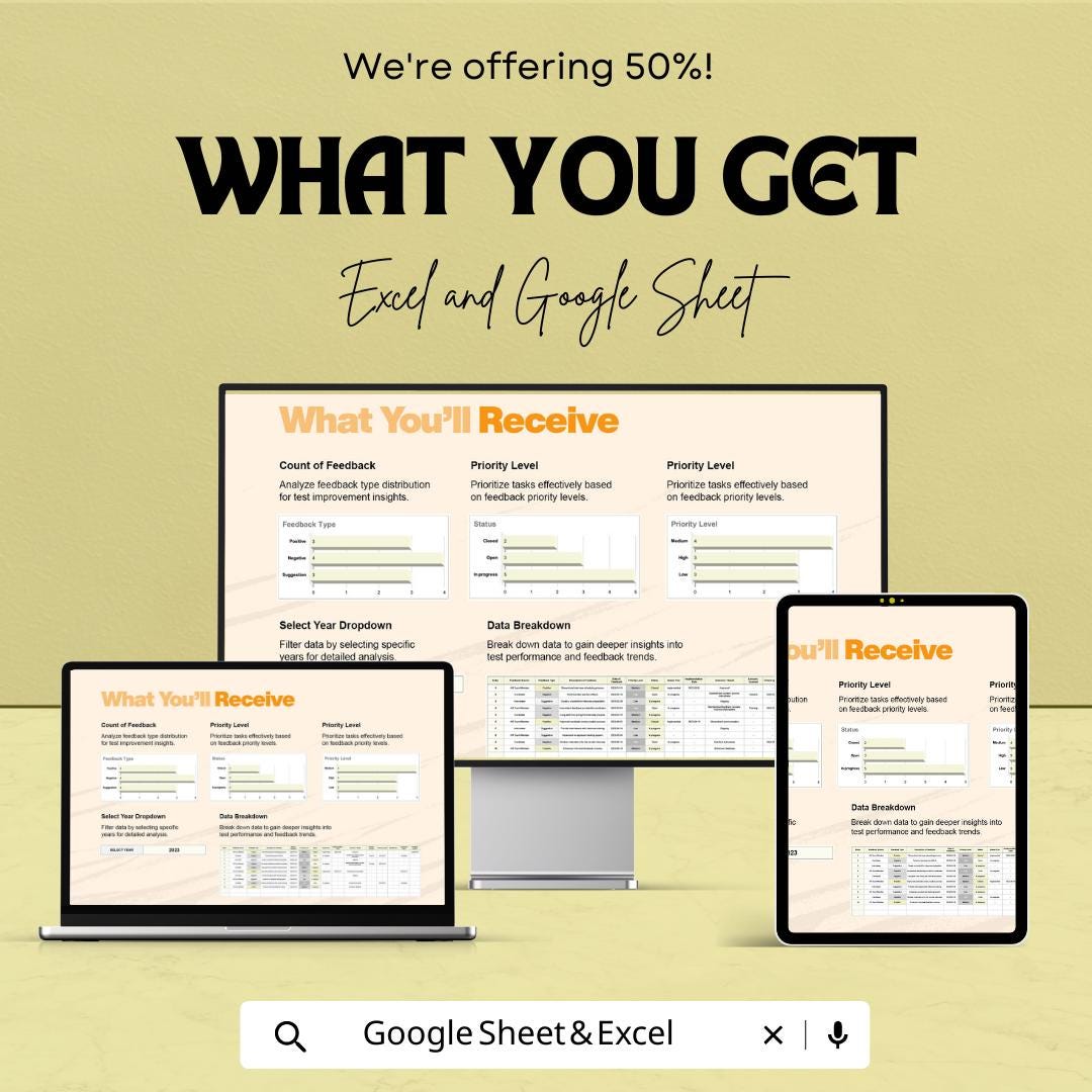 Feedback Driven Test Improvement Log HR Template, Excel & Google Sheets, Employee Performance Tracker, QA Feedback Log Spreadsheet