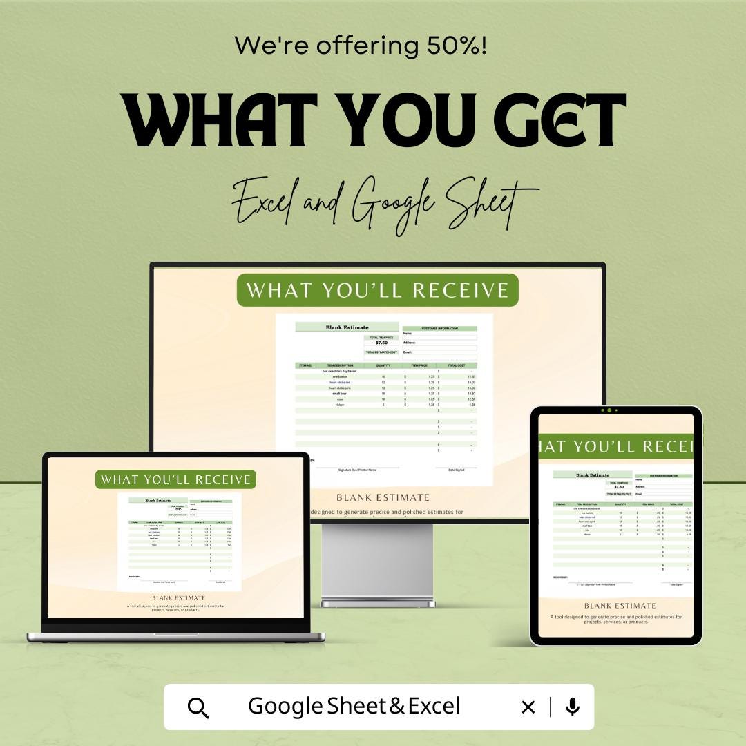 Blank Estimate Sheet | Excel & Google Sheets Template | Professional Estimate Template | Instant Download | Customizable Estimate Format