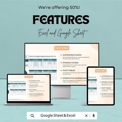 Startup Customer Segmentation Analysis Tool Template | Excel and Google Sheets Dashboard | Automated Charts Pivot Tables Customer