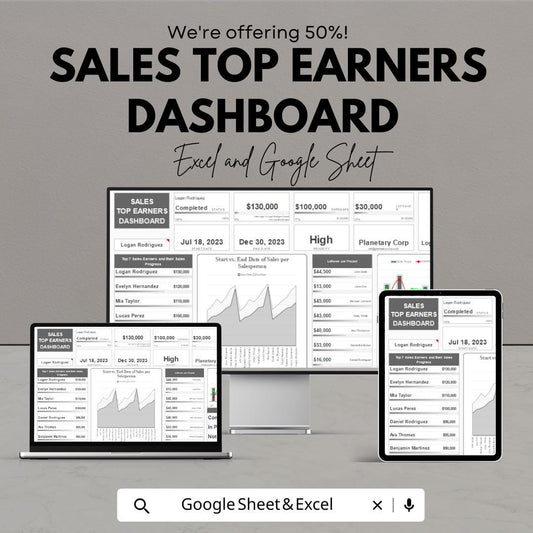 Sales Top Earners Dashboard - Excel & Google Sheets | Track Performance and Earnings