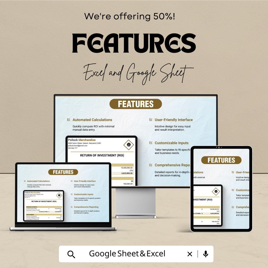 Product ROI Template | Excel & Google Sheets | Return on Investment Calculator | Profit Analysis Template | Business Finance Spreadsheet