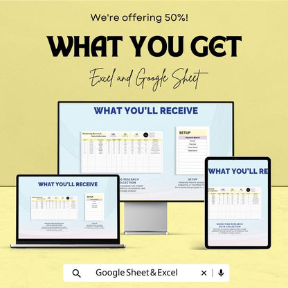 Marketing Research Data Collection Sheet | Google Sheets Template | Track Participants, Data, and Results | Easy Data Entry and Analysis