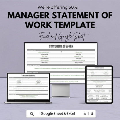 Statement of Work Template | Manager SOW Template | Project Scope Document | Business Agreement Template | Work Scope Sheet