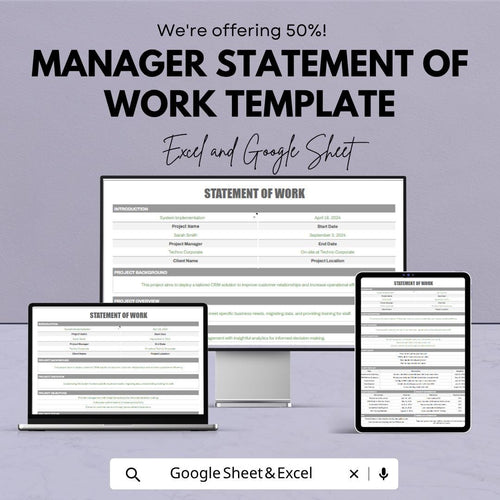 Statement of Work Template | Manager SOW Template | Project Scope Document | Business Agreement Template | Work Scope Sheet