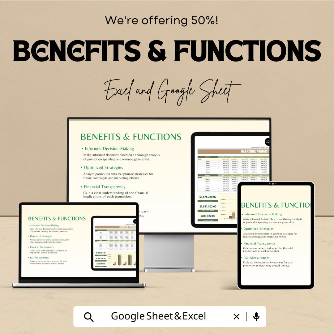 Marketing Promotion Spend vs Revenue Template | Marketing ROI Tracker | Marketing Budget vs Revenue Tracker