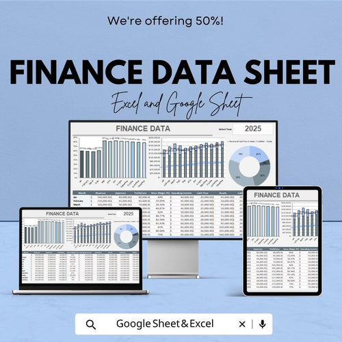 Finance Data Sheet | Google Sheet Template | Financial Analysis and Budget Tracking | Income & Expense Spreadsheet | Monthly Finance Tracker