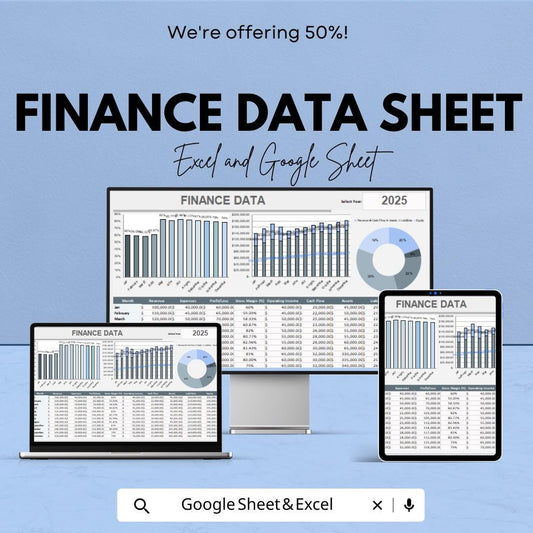 Finance Data Sheet | Google Sheet Template | Financial Analysis and Budget Tracking | Income & Expense Spreadsheet | Monthly Finance Tracker