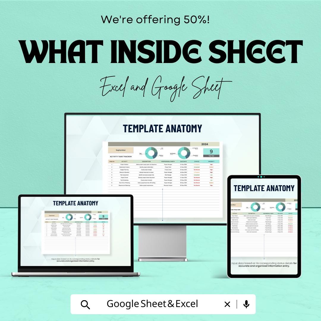 Activity Task Tracker Sheet - Excel & Google Sheets Template | Task Management Tool | Boost Productivity | Work Planner for 2024