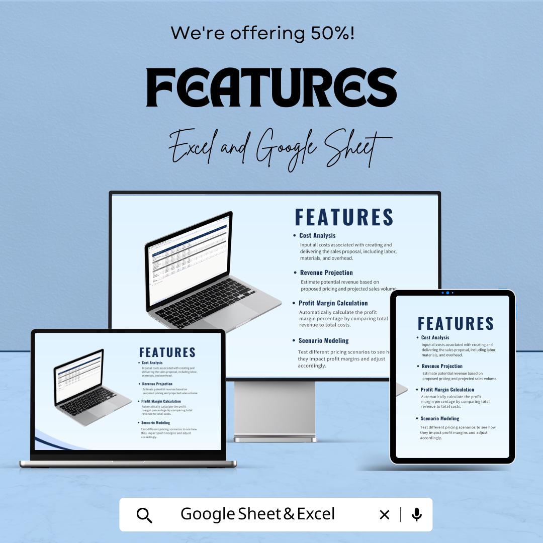 Sales Proposal Profit Margin Calculator Sheet | Excel and Google Sheets | Automated Template for Profitability, Cost & Revenue Analysis