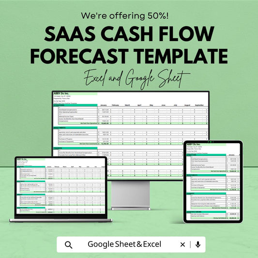 SaaS Cash Flow Forecast Template , Startup Financial Model, SaaS Finance Tracker, Cash Flow Projection Spreadsheet, SaaS Budget Planner