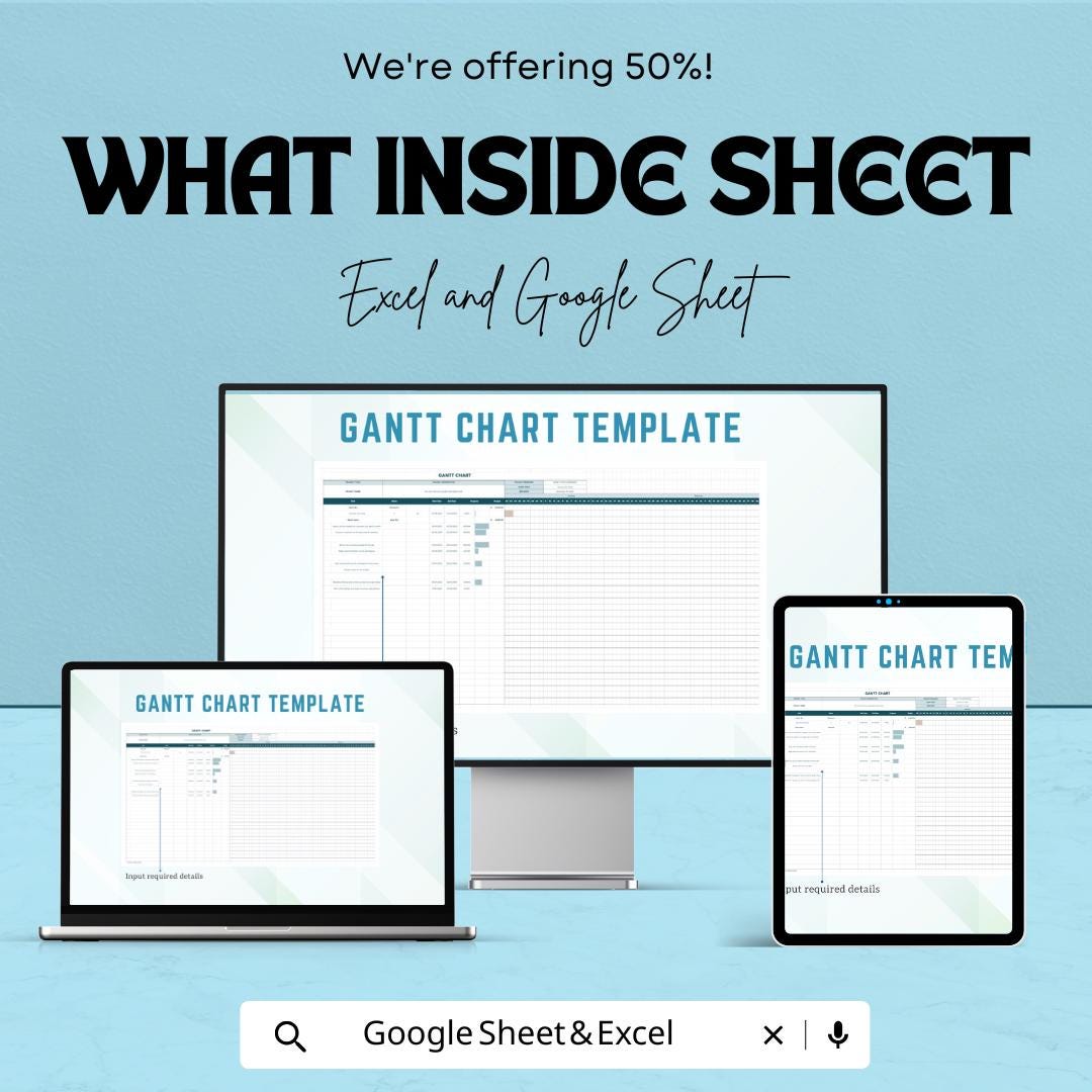 Gantt Chart Template - Excel and Google Sheets | Project Management Tool | Task Tracker & Milestone Planner