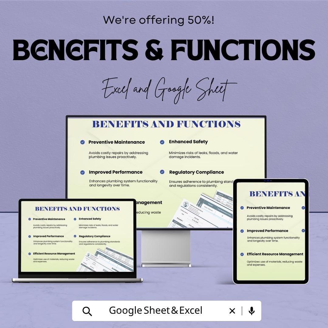 Plumbing Maintenance Log Template | Plumbing Service Tracker | Maintenance Spreadsheet Template | Excel & Google Sheets | Repair Log Sheet |