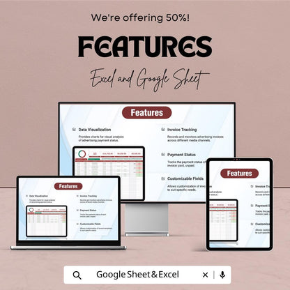 Advertising Media Invoice Tracking Spreadsheet Template  | Ad Invoice Tracker | Media Spend Dashboard | Marketing Payment Tracker