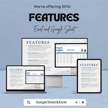 Finance Credit Template | Credit Account Tracker | Credit Monitoring Spreadsheet | Loan & Balance Management Tool