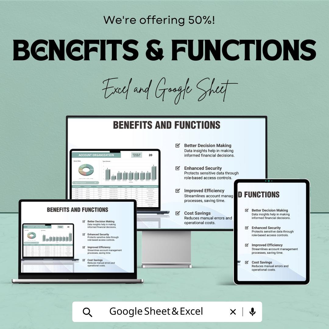 Account Organization Template | Account Management Tracker | Dashboard & Account Status Sheet | Account Log and Reporting