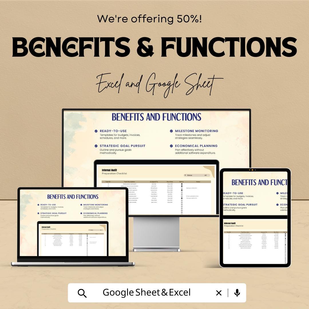 Internal Audit Preparation Checklist Sheet - Excel and Google Sheet Template for Audit Planning | Task Management & Compliance Tracking