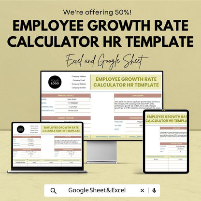 Employee Growth Rate Calculator HR Template | Salary & Performance Growth Tracker | Employee Development Spreadsheet