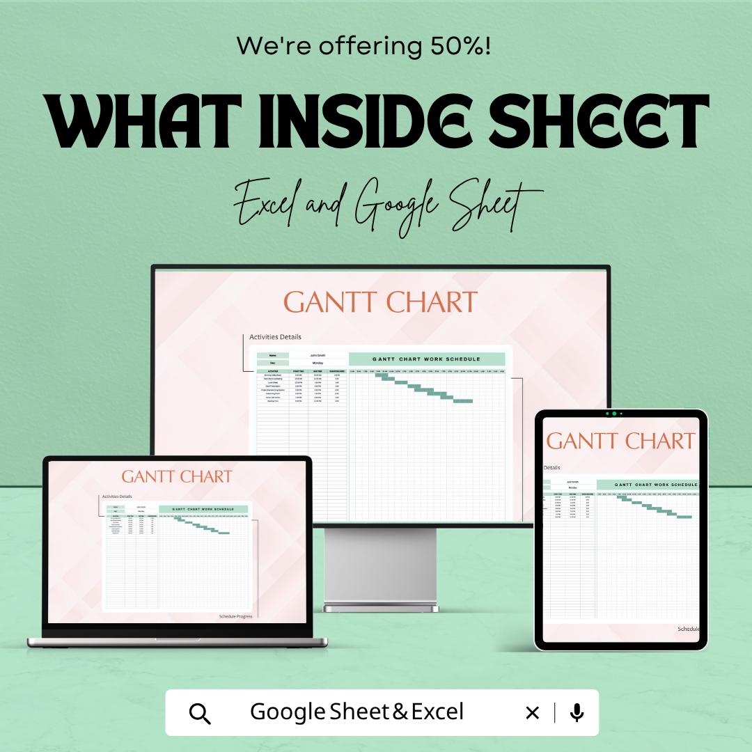 Gantt Chart Work Schedule Template | Project Planner | Task Timeline Tracker | Excel & Google Sheets