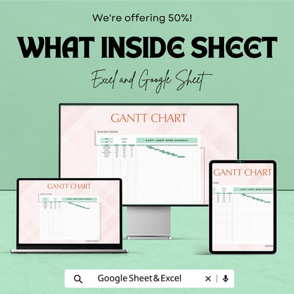 Gantt Chart Work Schedule Template | Project Planner | Task Timeline Tracker | Excel & Google Sheets