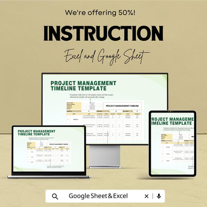 Project Management Timeline Sheet | Excel & Google Sheets Template for Efficient Project Planning and Tracking | Task and Milestone Tracker