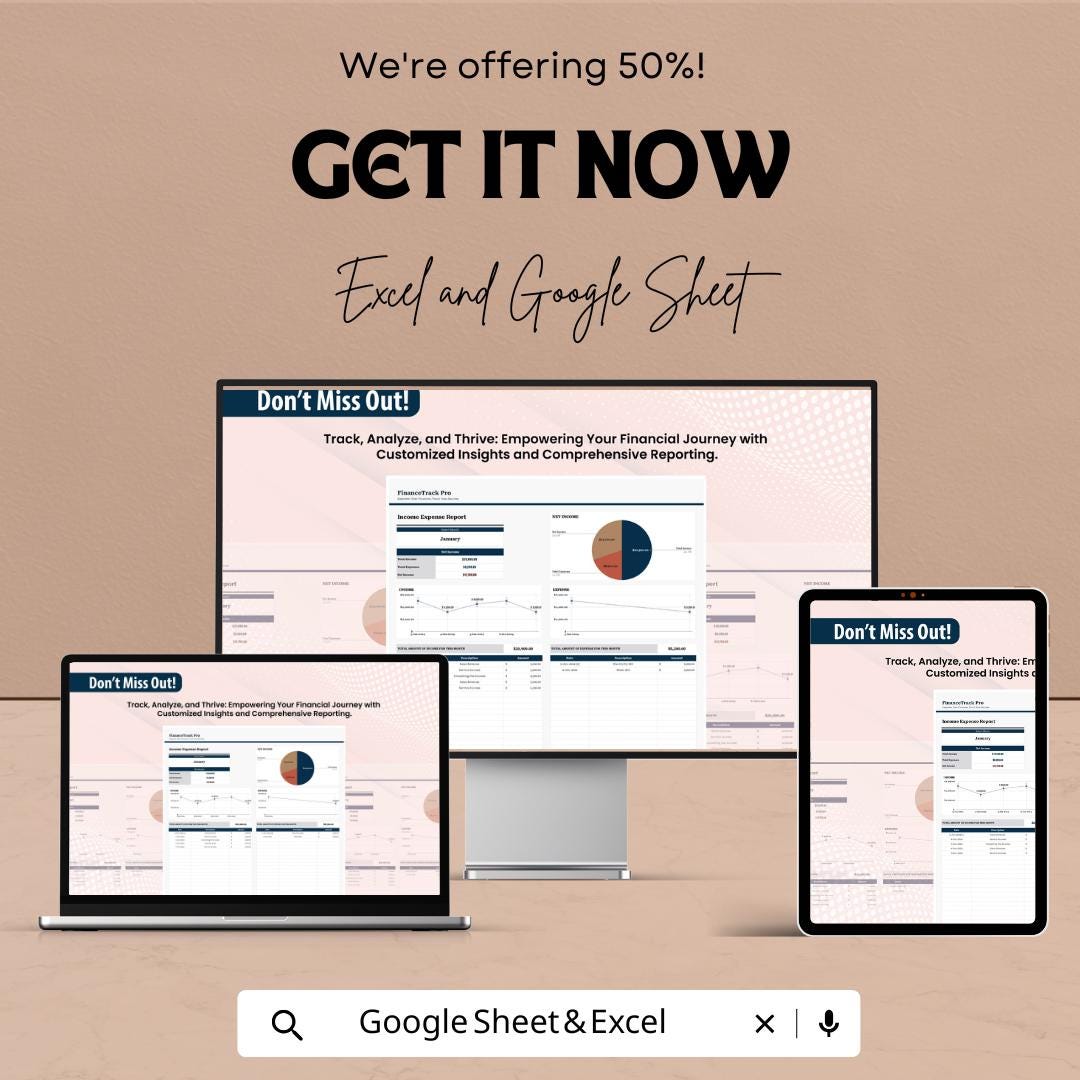 Income Expense Report Sheet - Excel and Google Sheets - Budget Tracker & Financial Planner Template for Personal and Business Use