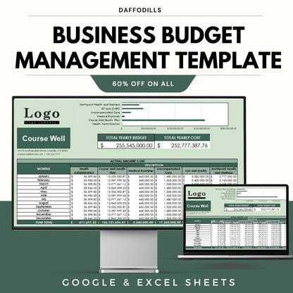 Business Budget Management Template, Company Budget Planner, Expense Tracking Sheet, Financial Management Tool, Google Sheets Excel