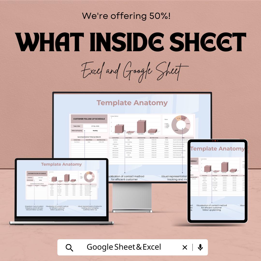 Customer Follow-Up Schedule Sheet | Excel and Google Sheets Template for Client Management & Reminders
