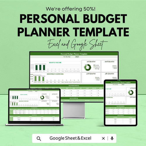 Personal Budget Planner Template | Monthly Expense Tracker | Google Sheets and Excel Finance Spreadsheet | Income & Savings Organizer