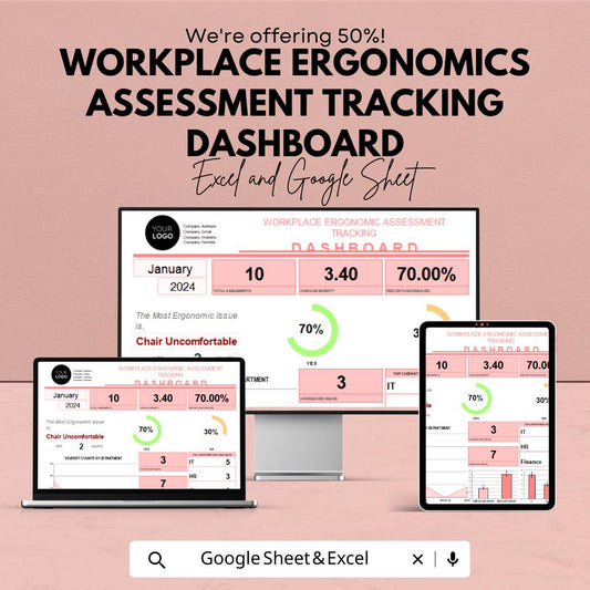 Workplace Ergonomics Assessment Tracking Dashboard | Google Sheet Template | Employee Comfort & Productivity Tracker | 50% Off!