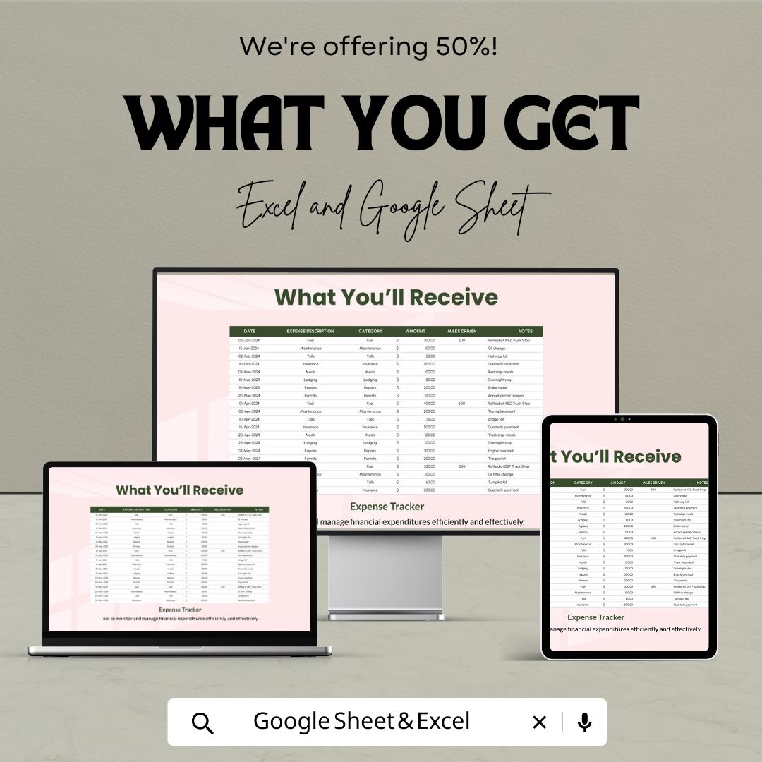 Trucking Expense Template | Truck Driver Expense Tracker | Excel & Google Sheets | Owner Operator Accounting | Fleet Expense Log