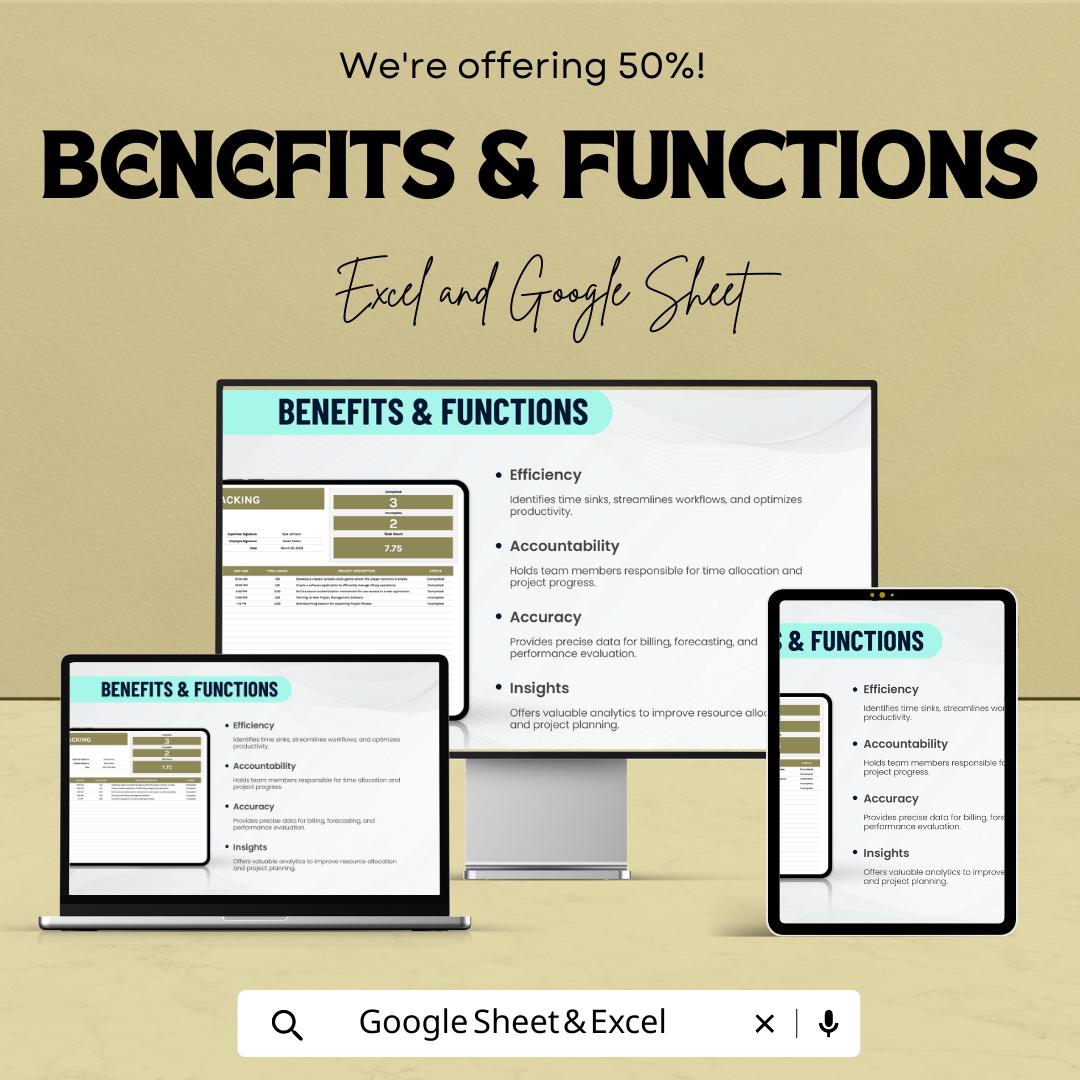 Project Time Tracking Template, Time Log Spreadsheet, Employee Time Tracker, Project Hours Log, Excel & Google Sheets Timesheet