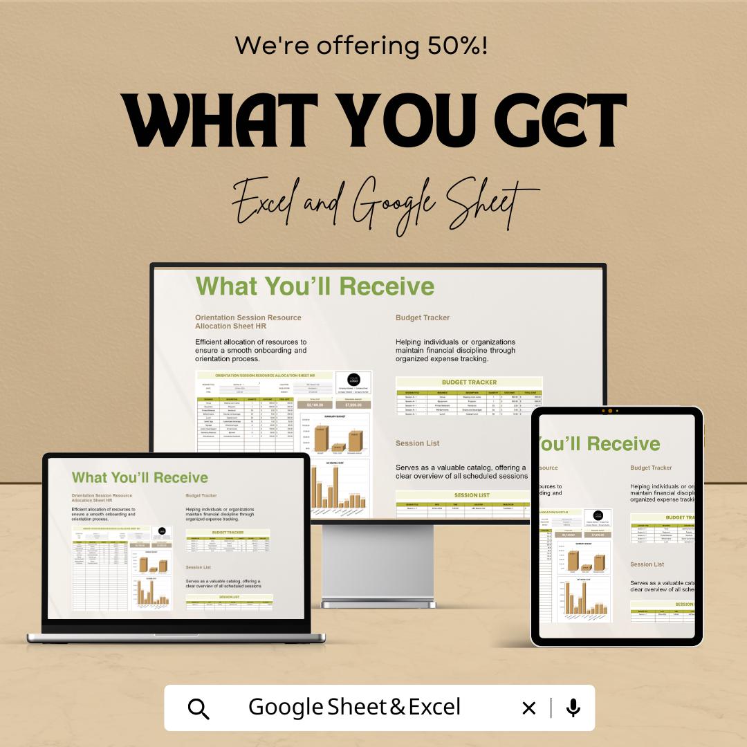 Orientation Session Resource Allocation Sheet HR Template | Onboarding Budget Planner | HR Resource Tracker | Excel & Google Sheets