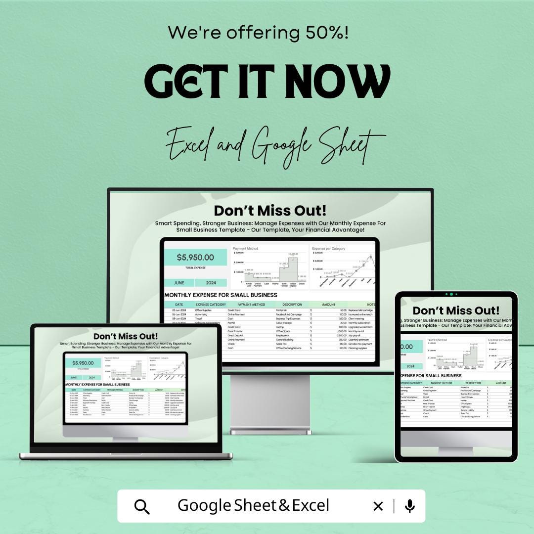 Monthly Expense for Small Business Sheet | Budget Tracking Excel & Google Sheets Template | Expense Log for Small Business |