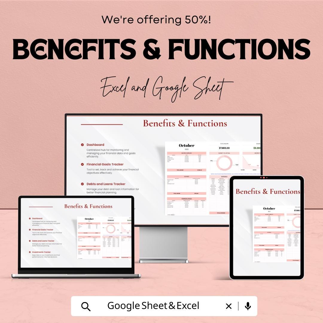 Financial Planner Template | Monthly Budget Spreadsheet | Income Expense Tracker | Personal Finance Sheet