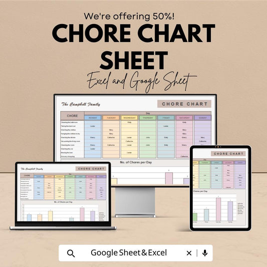 Chore Chart Sheet - Family Task Planner Template in Excel & Google Sheets