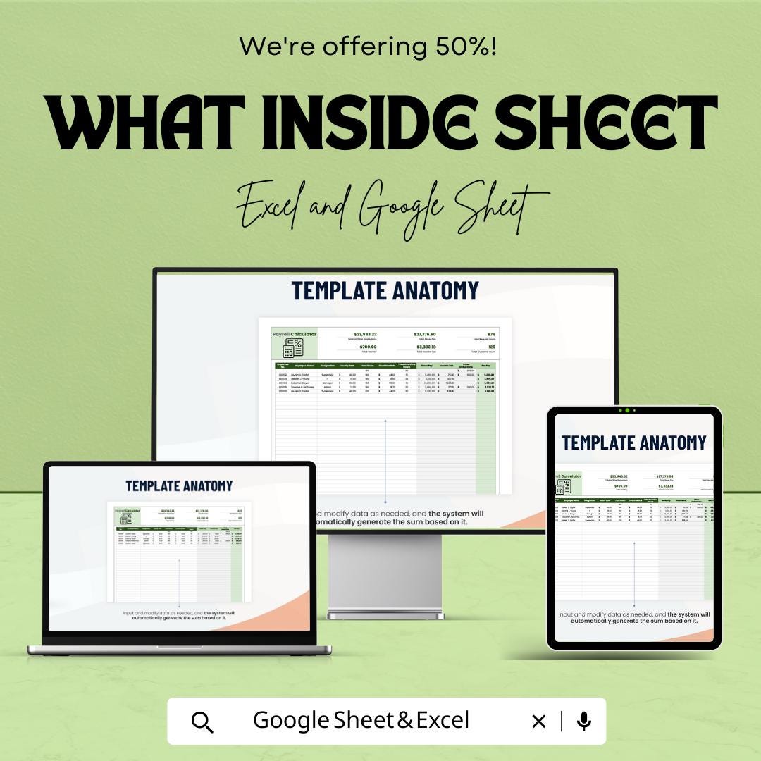 Payroll Calculator Sheet | Google Sheets & Excel Template | Automated Payroll Calculation | Employee Pay Tracker | Payroll Budgeting Tool