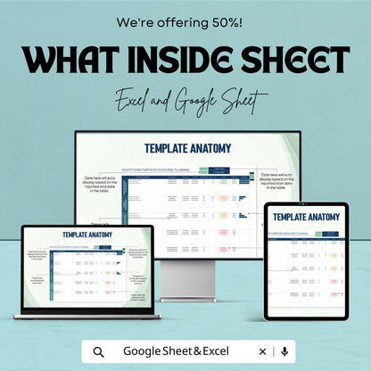 Advertising Campaign Resource Planning Template  | Marketing Campaign Planner | Project Timeline Tracker | Campaign Management Sheet