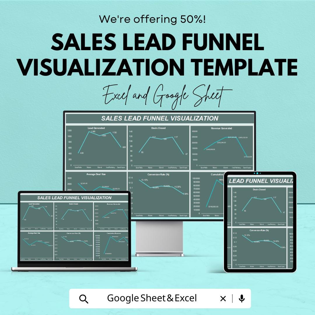 Sales Lead Funnel Visualization Template | Excel & Google Sheets | Sales Pipeline Tracker | Lead Management Dashboard | CRM Funnel Chart