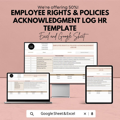 Employee Rights & Policies Acknowledgment Log, HR Compliance Tracker, Employee Policy Acknowledgment Sheet, HR Template