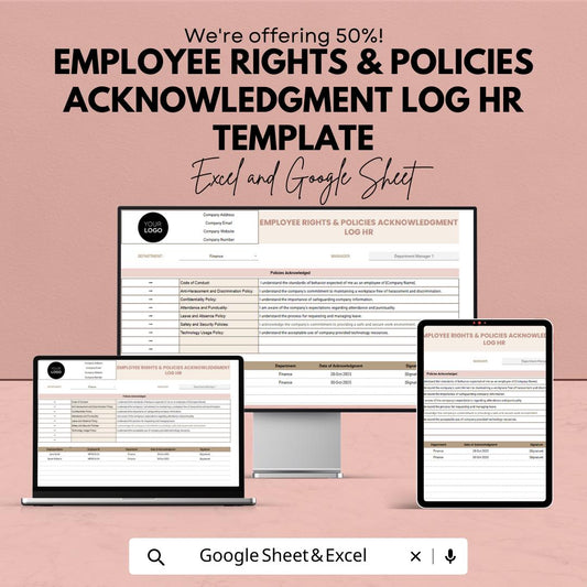 Employee Rights & Policies Acknowledgment Log, HR Compliance Tracker, Employee Policy Acknowledgment Sheet, HR Template