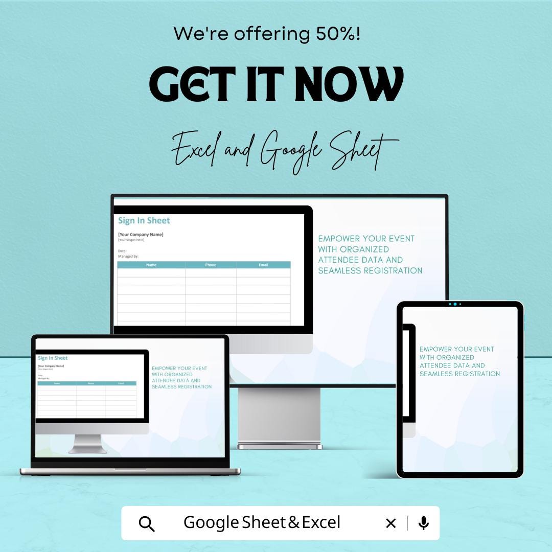 Blank Sign-In Sheet for Excel & Google Sheets – Customizable Template | Digital Download – 50% OFF