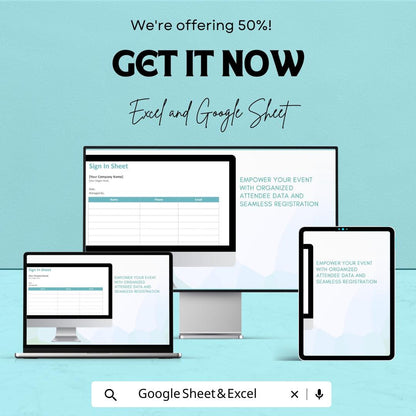 Blank Sign-In Sheet for Excel & Google Sheets – Customizable Template | Digital Download – 50% OFF