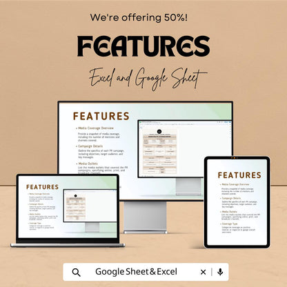 Marketing PR Coverage Report Sheet - Excel & Google Sheets Template - PR Campaign Coverage Tracker for Marketing Professionals