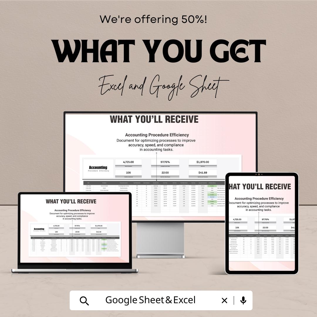 Accounting Procedure Efficiency Template | Excel & Google Sheets | Accounting Process Tracker | Financial Efficiency Spreadsheet