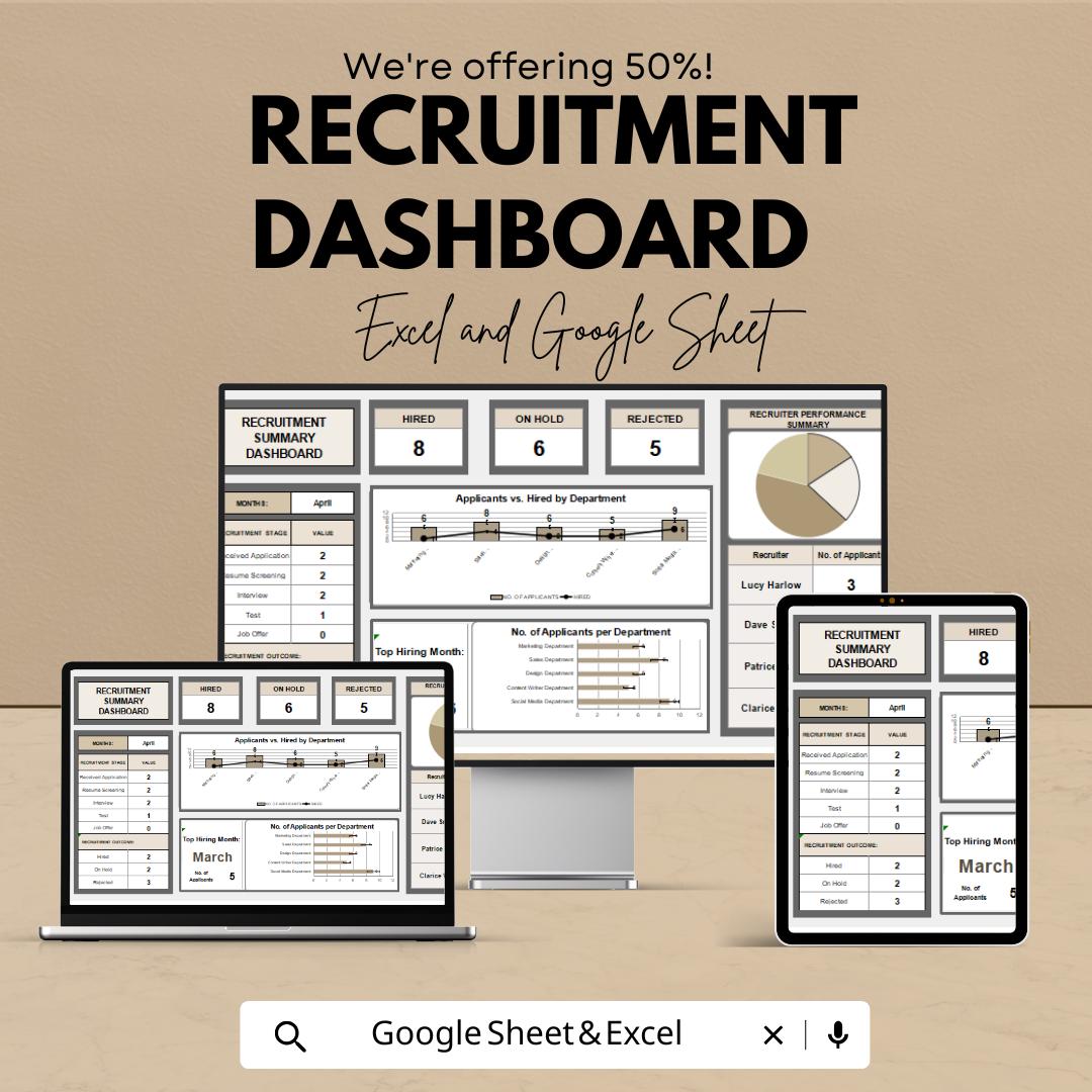 Recruitment Dashboard | Google Sheet Template - Applicant Tracking, Hiring Metrics, Performance Analytics, Recruitment Management Dashboard