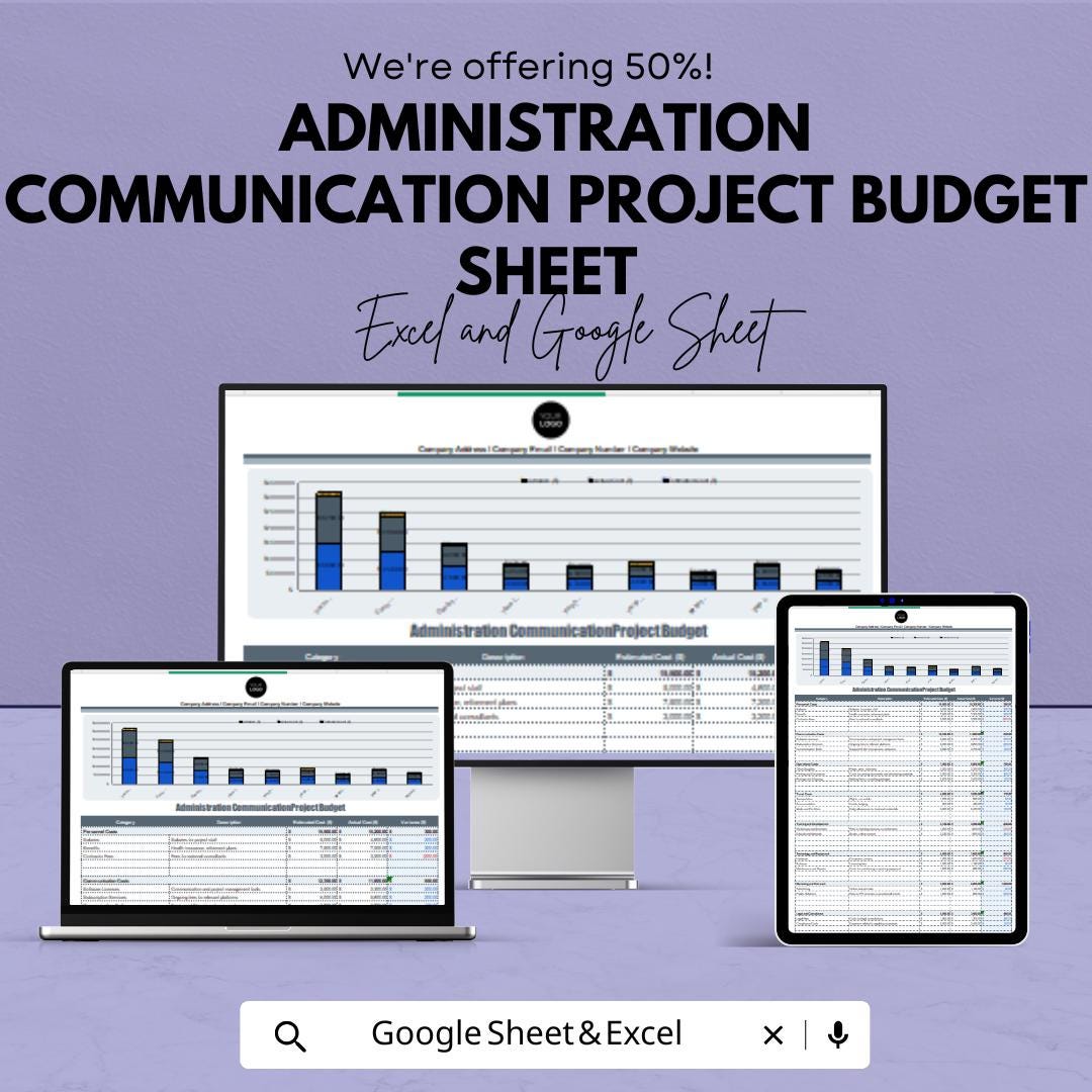 Administration Communication Project Budget Sheet – Google Sheet Template for Project Management, Budget Allocation & Expense Tracking